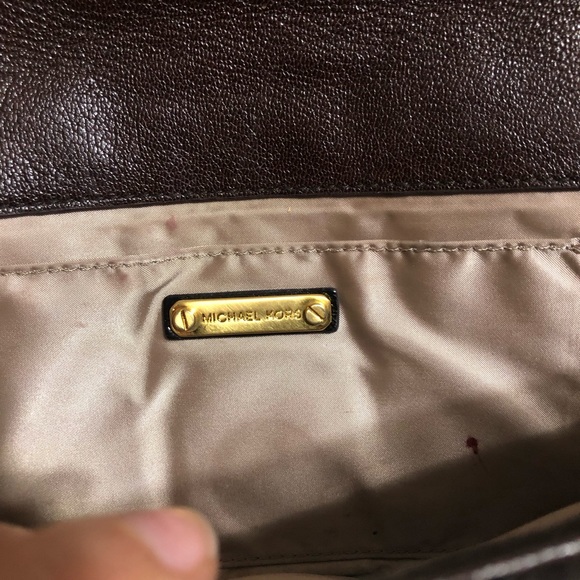 💼 MICHAEL KORS BROWN PATCHWORK LEATHER GOLD BUCKLE CLUTCH BAG 💼 - Picture 6 of 7